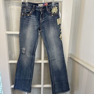 Y2K Angel Jeans Women's 7 Embroidered Boot Cut Embellished